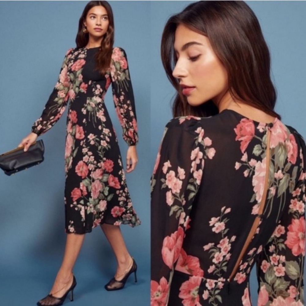 new reformation Luanne floral black dress